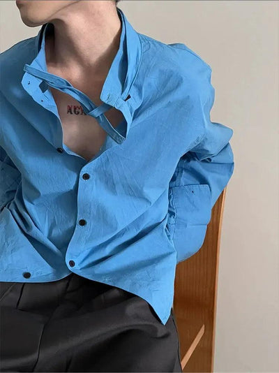 Gen Plain Tie Knot Collar Shirt-korean-fashion-Shirt-Gen's Closet-OH Garments