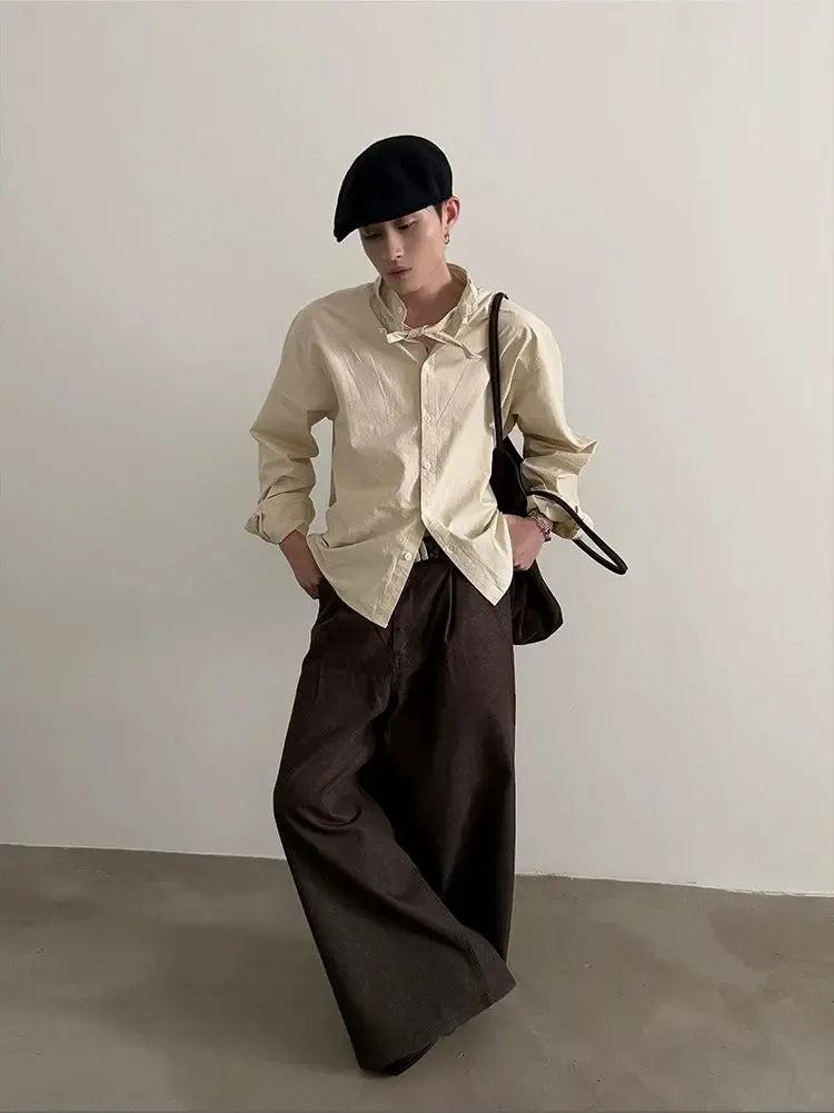 Gen Plain Tie Knot Collar Shirt-korean-fashion-Shirt-Gen's Closet-OH Garments