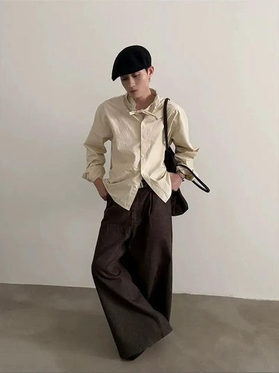 Gen Plain Tie Knot Collar Shirt-korean-fashion-Shirt-Gen's Closet-OH Garments
