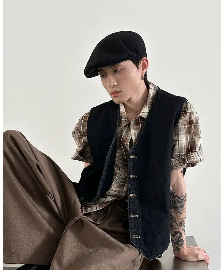 Gen Retro Multi-Button Denim Vest-korean-fashion-Vest-Gen's Closet-OH Garments