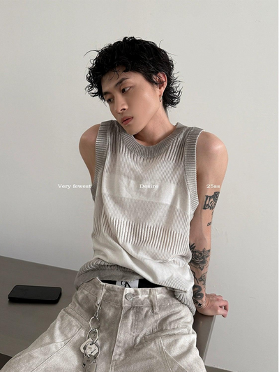 Gen Ribbed Knit Regular Fit Tank Top-korean-fashion-Tank Top-Gen's Closet-OH Garments