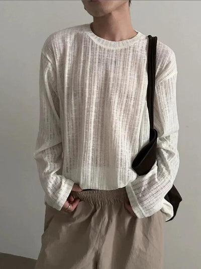 Gen Sheer Textured L/S T-Shirt-korean-fashion-T-Shirt-Gen's Closet-OH Garments