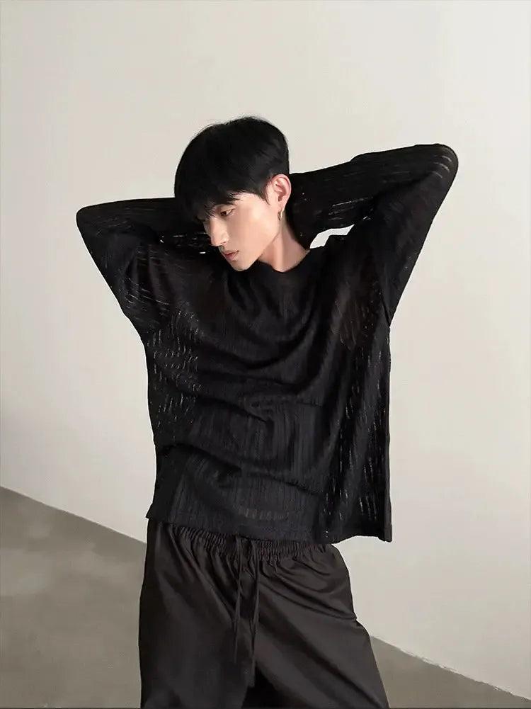 Gen Sheer Textured L/S T-Shirt-korean-fashion-T-Shirt-Gen's Closet-OH Garments