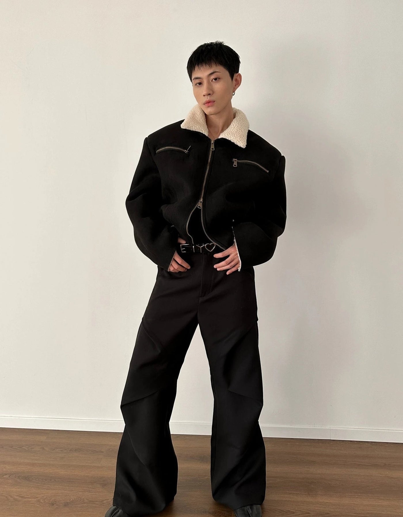 Gen Sherpa Accent Zip Short Jacket-korean-fashion-Jacket-Gen's Closet-OH Garments