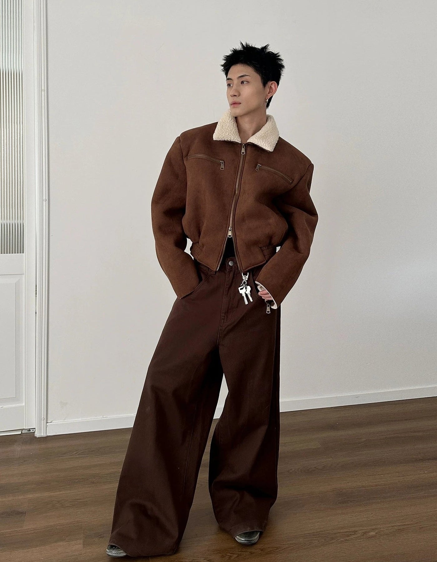 Gen Sherpa Accent Zip Short Jacket-korean-fashion-Jacket-Gen's Closet-OH Garments