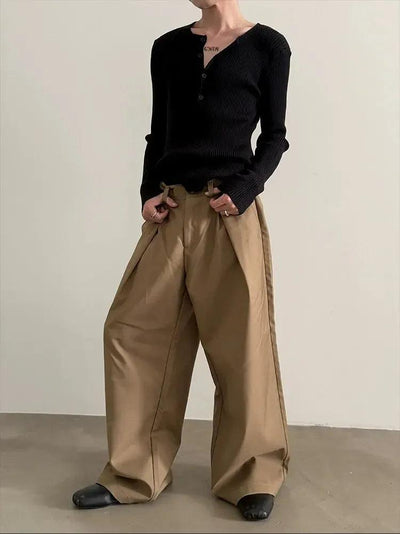 Gen Side Folded Wide Pants-korean-fashion-Pants-Gen's Closet-OH Garments