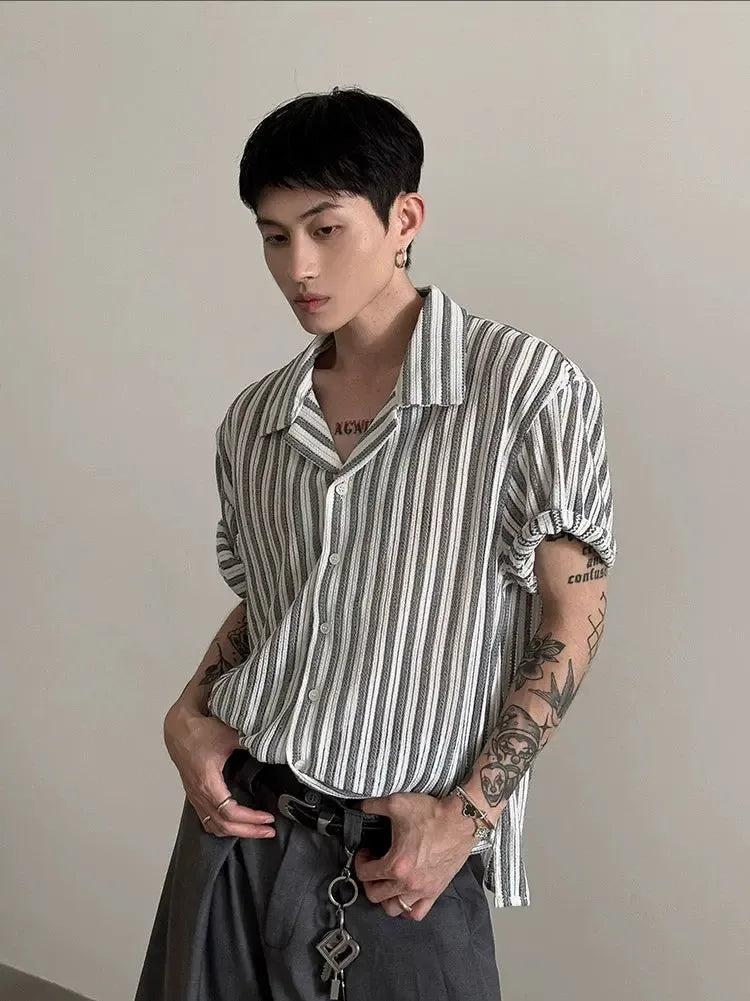 Gen Sleek Contrast Textured Shirt-korean-fashion-Shirt-Gen's Closet-OH Garments