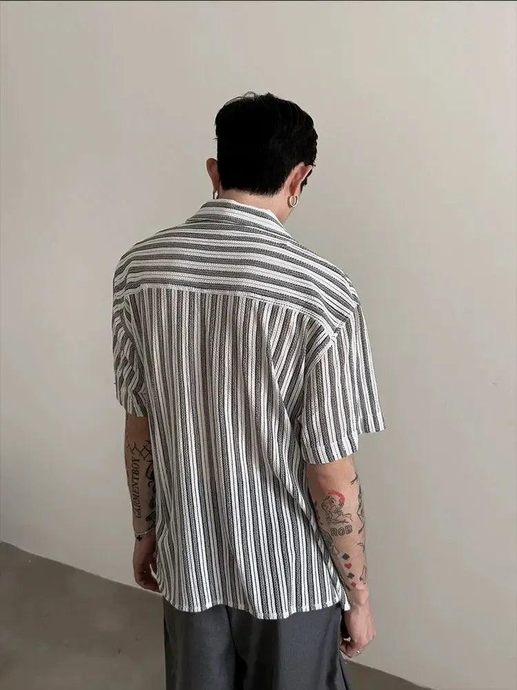 Gen Sleek Contrast Textured Shirt-korean-fashion-Shirt-Gen's Closet-OH Garments
