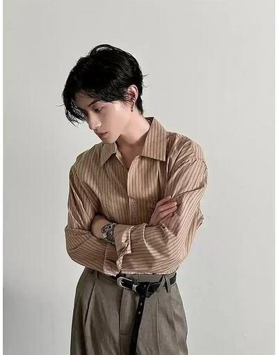 Gen Slouchy Striped Shirt-korean-fashion-Shirt-Gen's Closet-OH Garments