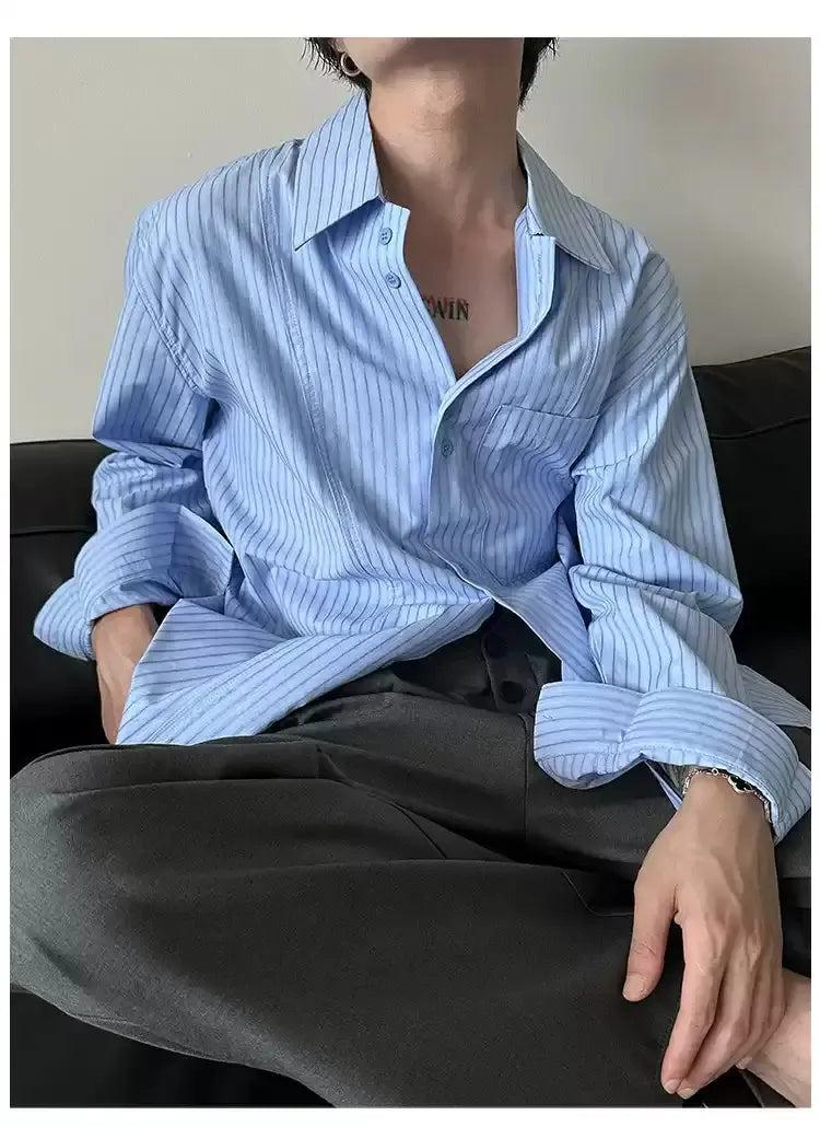 Gen Slouchy Striped Shirt-korean-fashion-Shirt-Gen's Closet-OH Garments