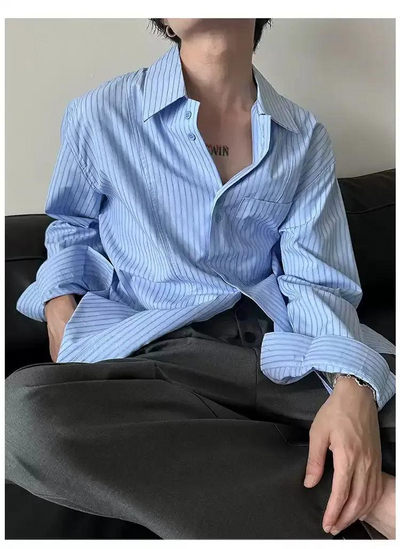 Gen Slouchy Striped Shirt-korean-fashion-Shirt-Gen's Closet-OH Garments