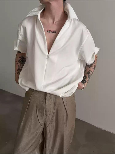 Gen Solid Invisible Half-Zipped Shirt-korean-fashion-Shirt-Gen's Closet-OH Garments