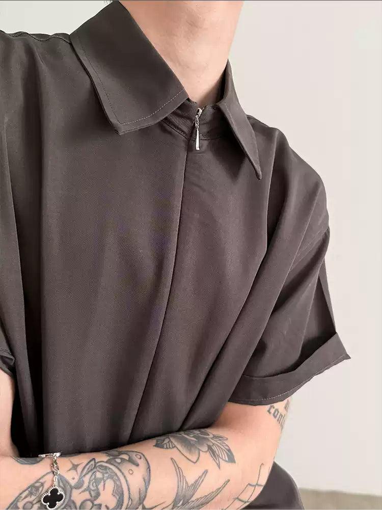 Gen Solid Invisible Half-Zipped Shirt-korean-fashion-Shirt-Gen's Closet-OH Garments
