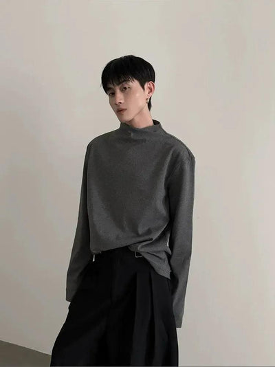 Gen Solid Mock Neck L/S T-Shirt-korean-fashion-T-Shirt-Gen's Closet-OH Garments