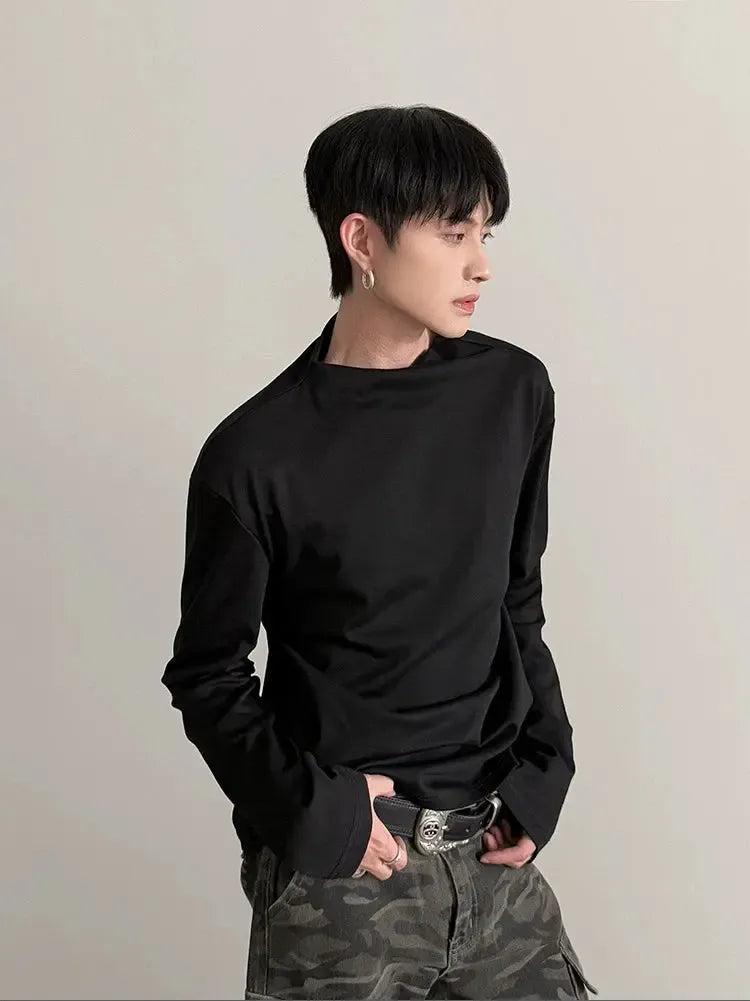 Gen Solid Mock Neck L/S T-Shirt-korean-fashion-T-Shirt-Gen's Closet-OH Garments