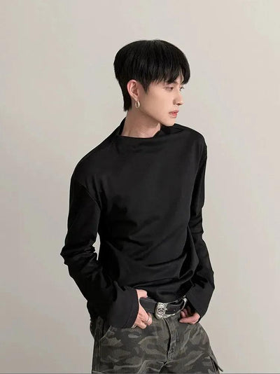 Gen Solid Mock Neck L/S T-Shirt-korean-fashion-T-Shirt-Gen's Closet-OH Garments