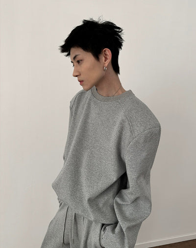 Gen Solid Shoulder Pad Crewneck & Pleated Wide Sweatpants Set-korean-fashion-Clothing Set-Gen's Closet-OH Garments