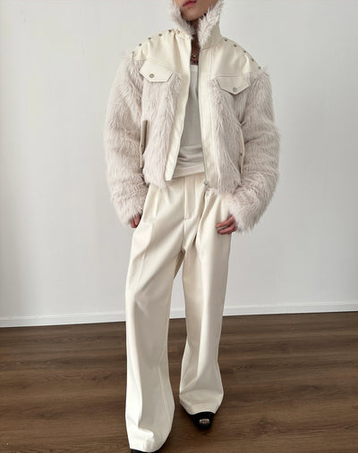 Gen Spliced Fur Double Zip Short Leather Jacket-korean-fashion-Jacket-Gen's Closet-OH Garments