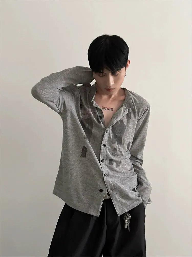 Gen Stand Collar Graphic Print Shirt-korean-fashion-Shirt-Gen's Closet-OH Garments