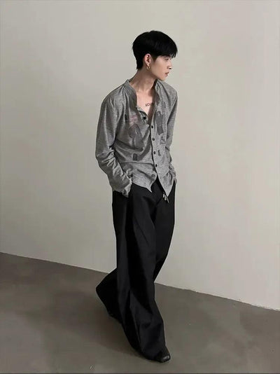 Gen Stand Collar Graphic Print Shirt-korean-fashion-Shirt-Gen's Closet-OH Garments