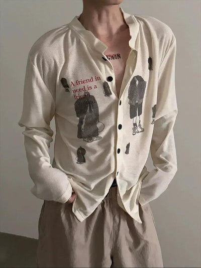Gen Stand Collar Graphic Print Shirt-korean-fashion-Shirt-Gen's Closet-OH Garments