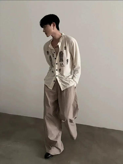 Gen Stand Collar Graphic Print Shirt-korean-fashion-Shirt-Gen's Closet-OH Garments