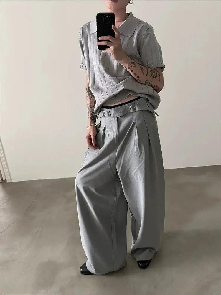 Gen Strapped Belt Wide Trousers-korean-fashion-Trousers-Gen's Closet-OH Garments