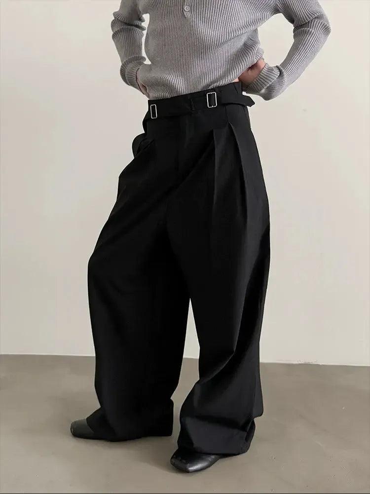 Gen Strapped Belt Wide Trousers-korean-fashion-Trousers-Gen's Closet-OH Garments