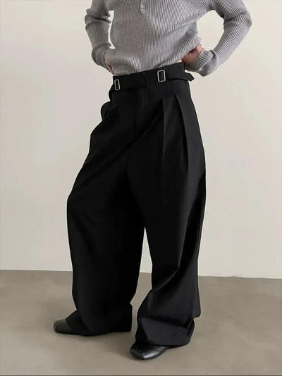 Gen Strapped Belt Wide Trousers-korean-fashion-Trousers-Gen's Closet-OH Garments