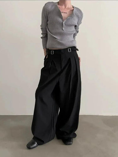 Gen Strapped Belt Wide Trousers-korean-fashion-Trousers-Gen's Closet-OH Garments