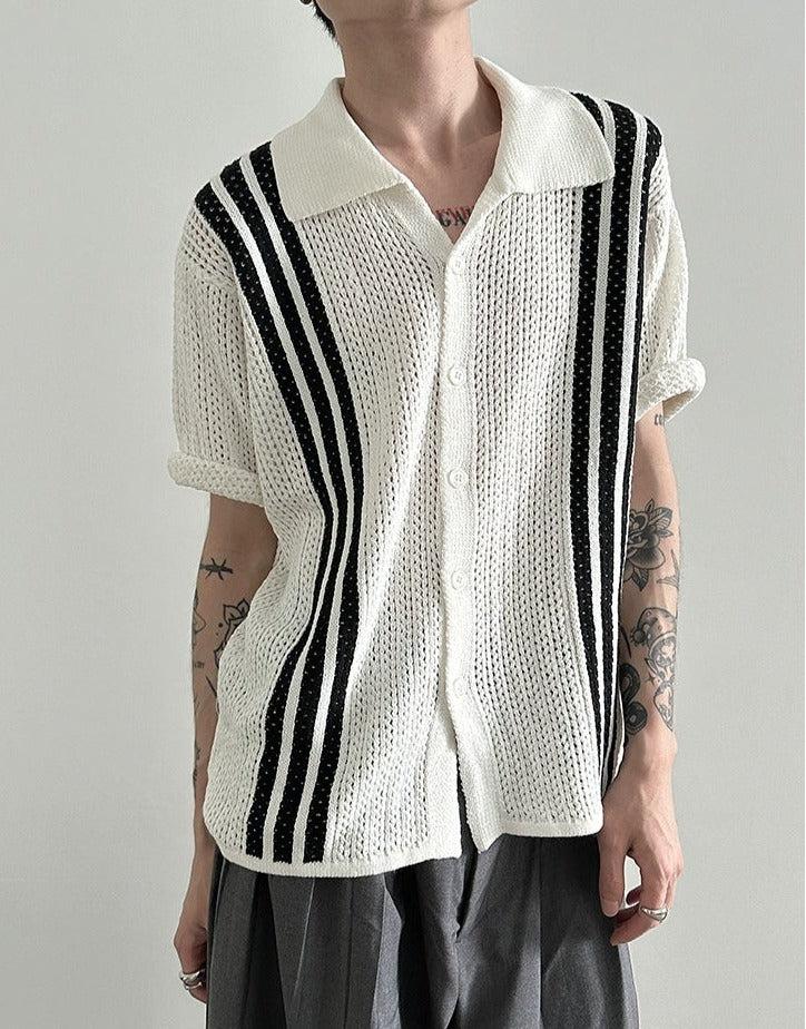 Gen Striped Lines Hollow Shirt-korean-fashion-Shirt-Gen's Closet-OH Garments