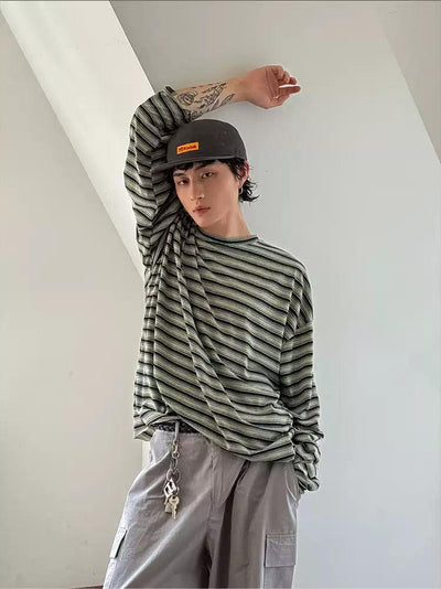 Gen Striped Long Sleeve T-Shirt-korean-fashion-T-Shirt-Gen's Closet-OH Garments