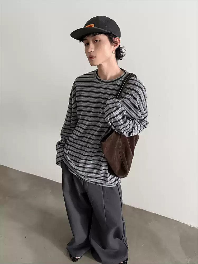 Gen Striped Long Sleeve T-Shirt-korean-fashion-T-Shirt-Gen's Closet-OH Garments