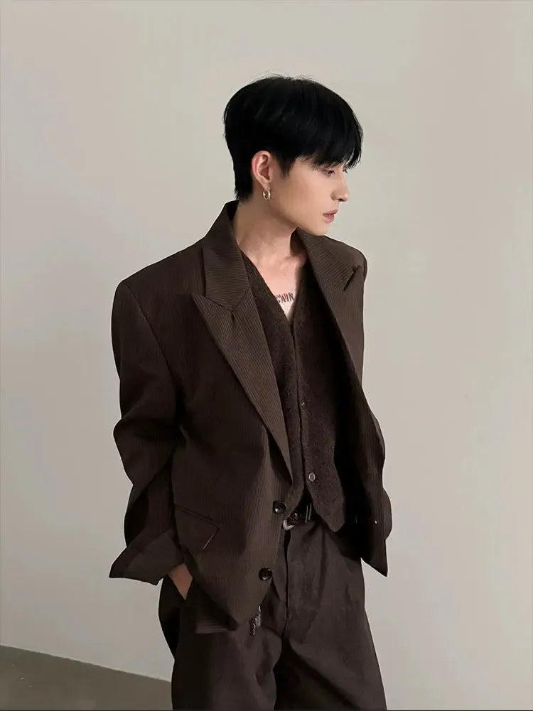 Gen Striped Peak Lapel Blazer-korean-fashion-Blazer-Gen's Closet-OH Garments