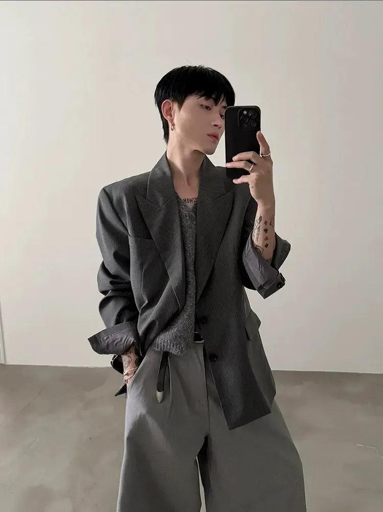 Gen Striped Peak Lapel Blazer-korean-fashion-Blazer-Gen's Closet-OH Garments