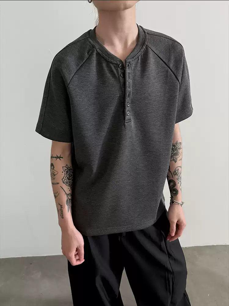 Gen Structured Henley Collar T-Shirt-korean-fashion-T-Shirt-Gen's Closet-OH Garments