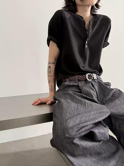 Gen Structured Henley Collar T-Shirt-korean-fashion-T-Shirt-Gen's Closet-OH Garments