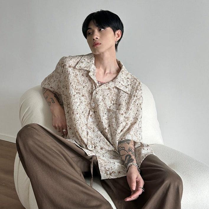 Gen Textured Flower Print Shirt-korean-fashion-Shirt-Gen's Closet-OH Garments