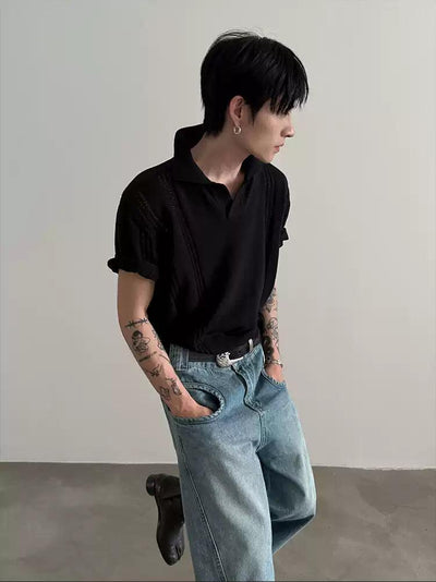Gen Textured Knit Detail Polo-korean-fashion-Polo-Gen's Closet-OH Garments
