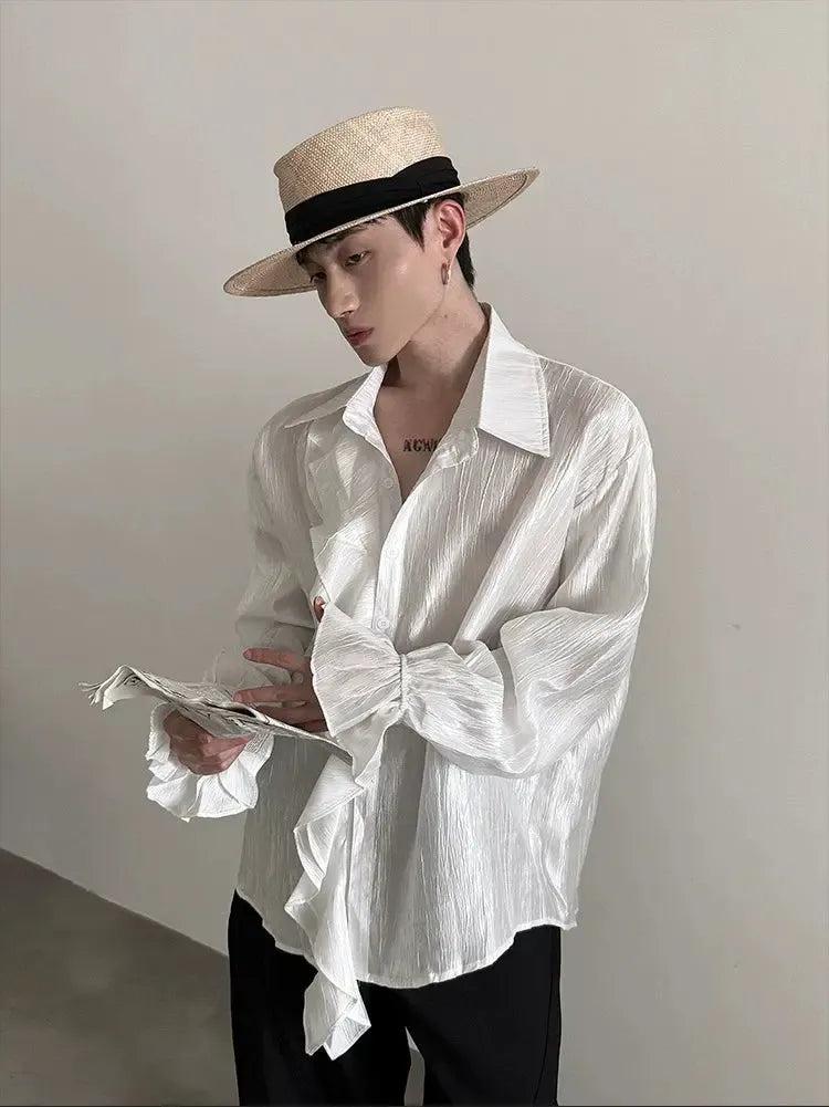 Gen Textured Ruffled L/S Shirt-korean-fashion-Shirt-Gen's Closet-OH Garments