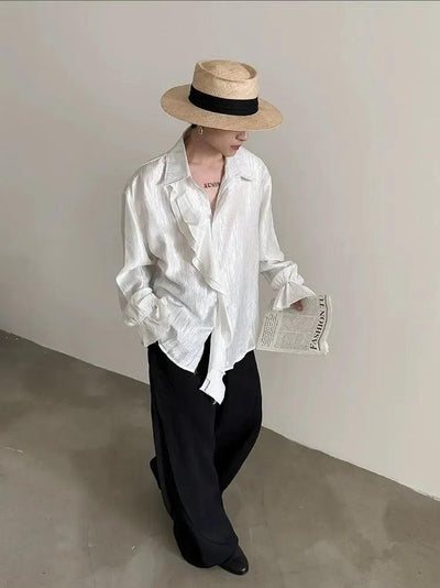 Gen Textured Ruffled L/S Shirt-korean-fashion-Shirt-Gen's Closet-OH Garments
