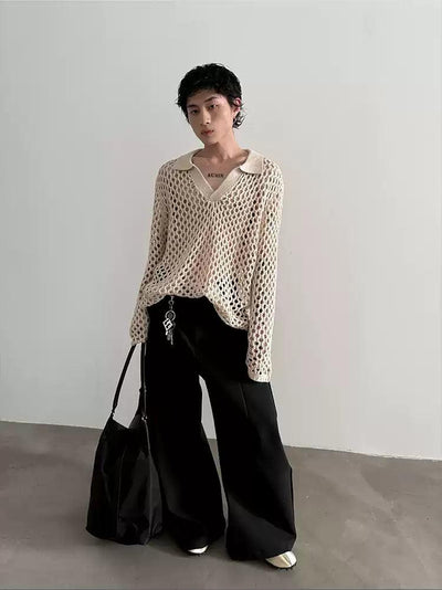 Gen V-Neck Hollow Sweater-korean-fashion-Sweater-Gen's Closet-OH Garments