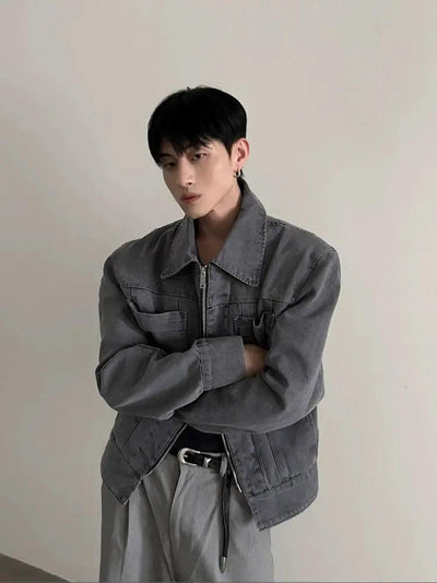 Gen Washed Breast Pockets Denim Jacket-korean-fashion-Jacket-Gen's Closet-OH Garments