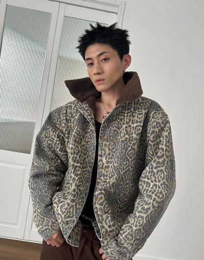 Gen Washed Leopard Print Denim Jacket-korean-fashion-Jacket-Gen's Closet-OH Garments