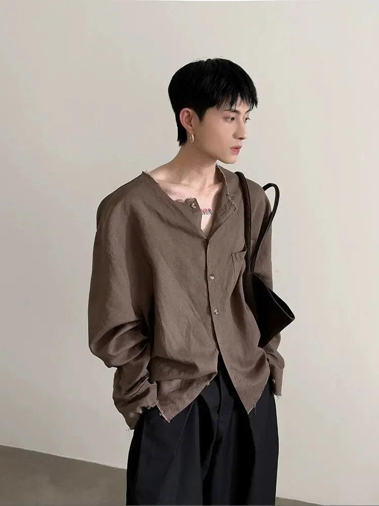 Gen Washed Linen Raw Edge Shirt-korean-fashion-Shirt-Gen's Closet-OH Garments