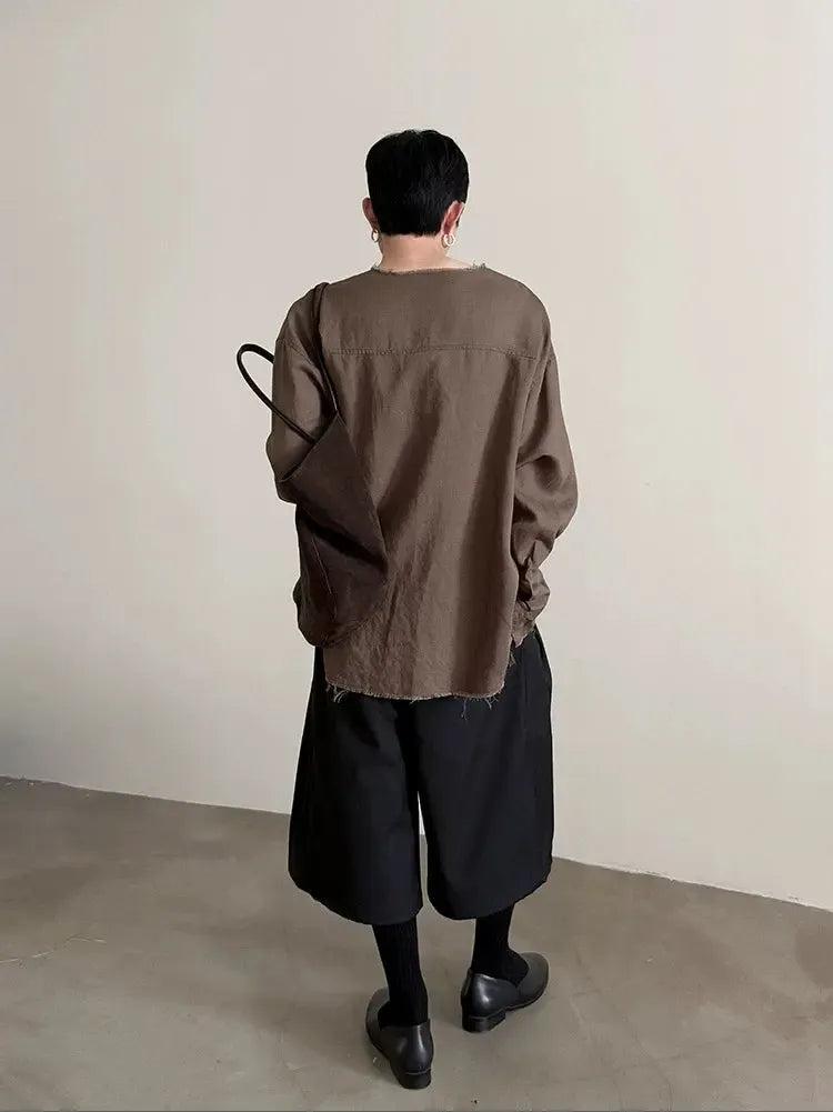 Gen Washed Linen Raw Edge Shirt-korean-fashion-Shirt-Gen's Closet-OH Garments