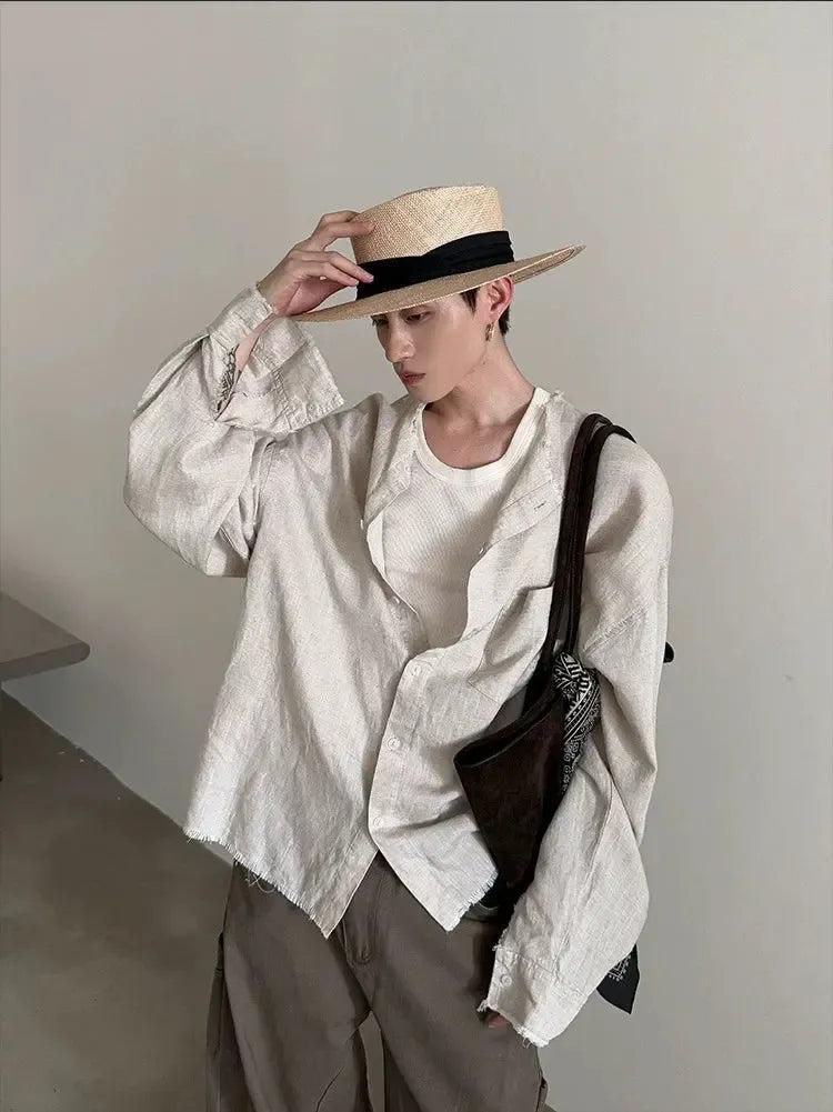 Gen Washed Linen Raw Edge Shirt-korean-fashion-Shirt-Gen's Closet-OH Garments