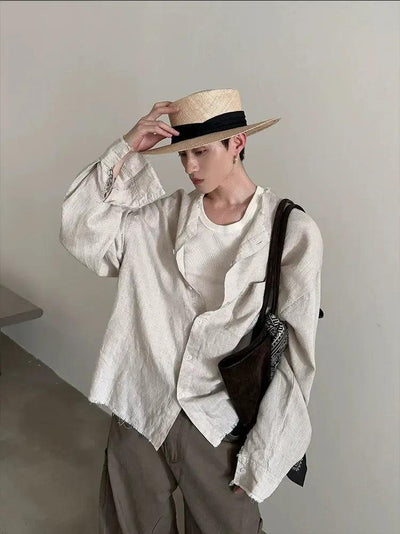Gen Washed Linen Raw Edge Shirt-korean-fashion-Shirt-Gen's Closet-OH Garments