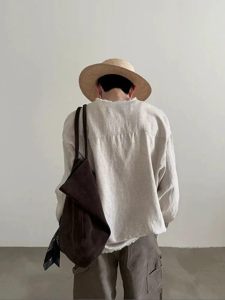 Gen Washed Linen Raw Edge Shirt-korean-fashion-Shirt-Gen's Closet-OH Garments