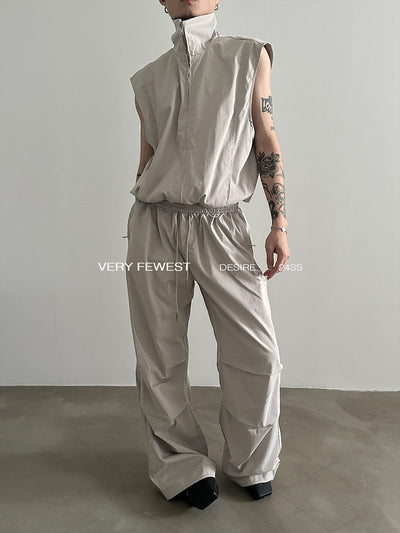 Gen Zip-Up Sports Vest & Pleated Track Pants Set-korean-fashion-Clothing Set-Gen's Closet-OH Garments
